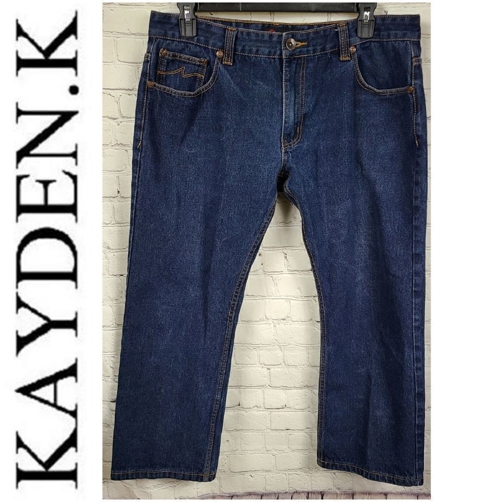 Kayden K Men's Dark Blue Jeans 40x30 Straight Urban Streetwear Denim